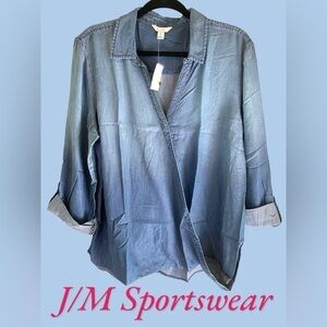 Cest 1946-NWT “Spellbound” XL chambray wrap front top. Soft Tencel/rayon. Classy